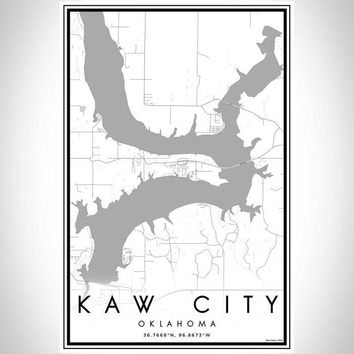 Kaw City Oklahoma Map Print Portrait Orientation in Classic Style With Shaded Background