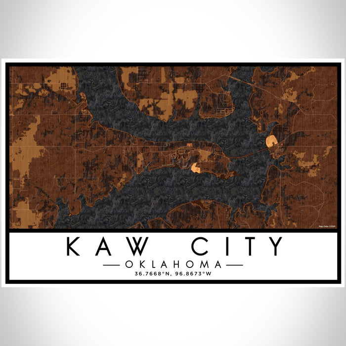 Kaw City Oklahoma Map Print Landscape Orientation in Ember Style With Shaded Background