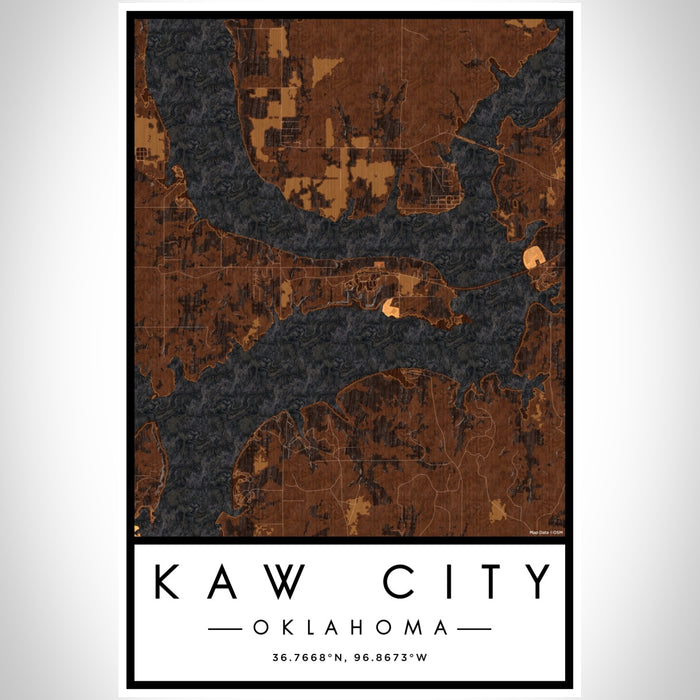 Kaw City Oklahoma Map Print Portrait Orientation in Ember Style With Shaded Background