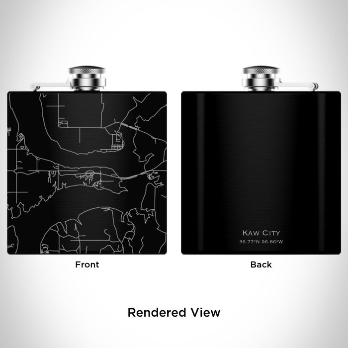 Rendered View of Kaw City Oklahoma Map Engraving on 6oz Stainless Steel Flask in Black