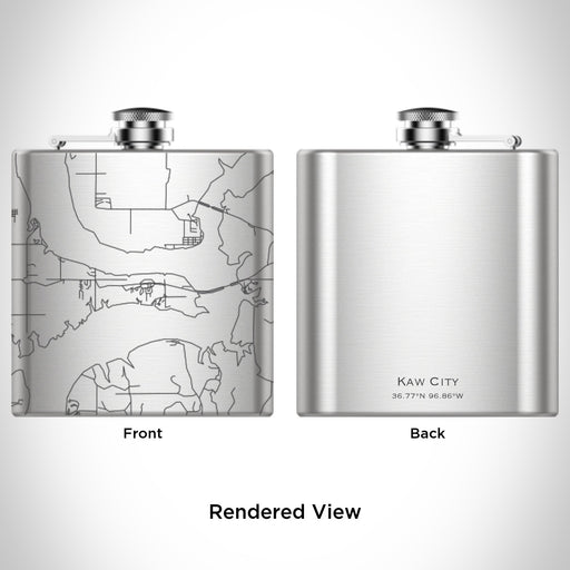 Rendered View of Kaw City Oklahoma Map Engraving on 6oz Stainless Steel Flask
