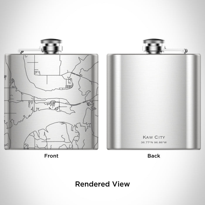 Rendered View of Kaw City Oklahoma Map Engraving on 6oz Stainless Steel Flask