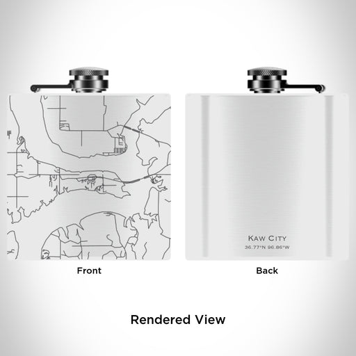 Rendered View of Kaw City Oklahoma Map Engraving on 6oz Stainless Steel Flask in White