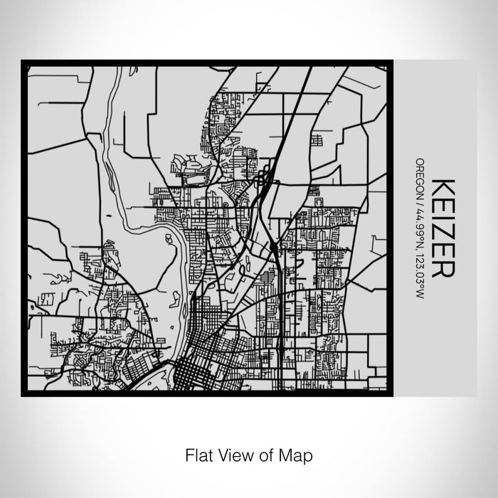 Rendered View of Keizer Oregon Map on 20oz Stainless Steel Insulated Bottle with Bamboo Top with printed Tactile Lines Map in Black