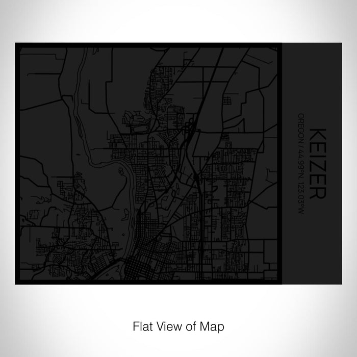 Rendered View of Keizer Oregon Map on 20oz Stainless Steel Insulated Bottle with Bamboo Top in Matte Black with printed Tactile Lines Map in Black