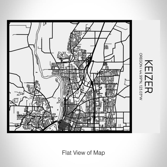 Rendered View of Keizer Oregon Map on 20oz Stainless Steel Insulated Bottle with Bamboo Top in Matte White with printed Tactile Lines Map in Black