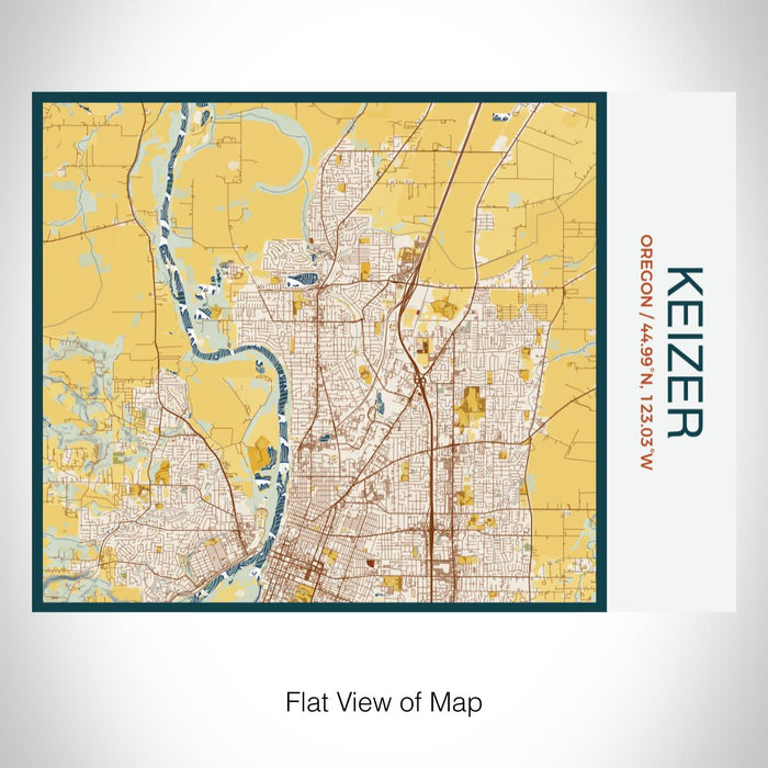 Rendered View of Keizer Oregon Map on 20oz Stainless Steel Insulated Bottle with Bamboo Top with printed woodblock style map