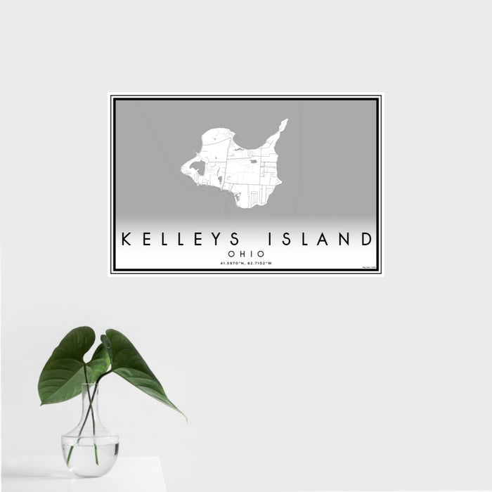 16x24 Kelleys Island Ohio Map Print Landscape Orientation in Classic Style With Tropical Plant Leaves in Water
