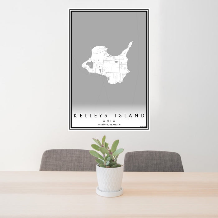 24x36 Kelleys Island Ohio Map Print Portrait Orientation in Classic Style Behind 2 Chairs Table and Potted Plant