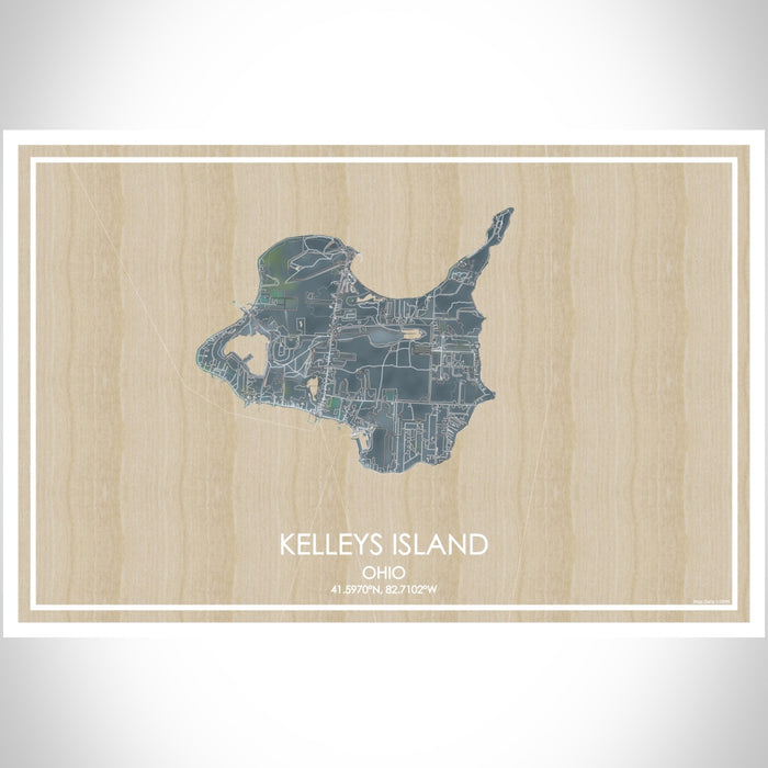 Kelleys Island Ohio Map Print Landscape Orientation in Afternoon Style With Shaded Background