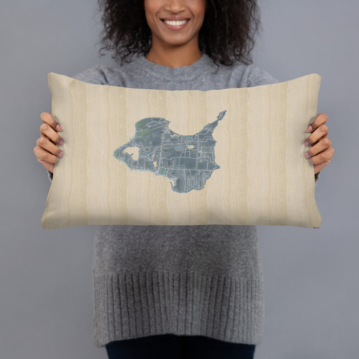 Person holding 20x12 Custom Kelleys Island Ohio Map Throw Pillow in Afternoon