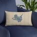 Custom Kelleys Island Ohio Map Throw Pillow in Afternoon on Blue Colored Chair