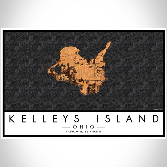 Kelleys Island Ohio Map Print Landscape Orientation in Ember Style With Shaded Background