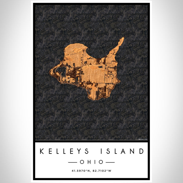 Kelleys Island Ohio Map Print Portrait Orientation in Ember Style With Shaded Background