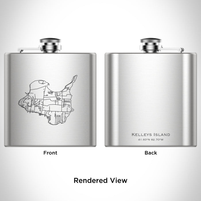 Rendered View of Kelleys Island Ohio Map Engraving on 6oz Stainless Steel Flask