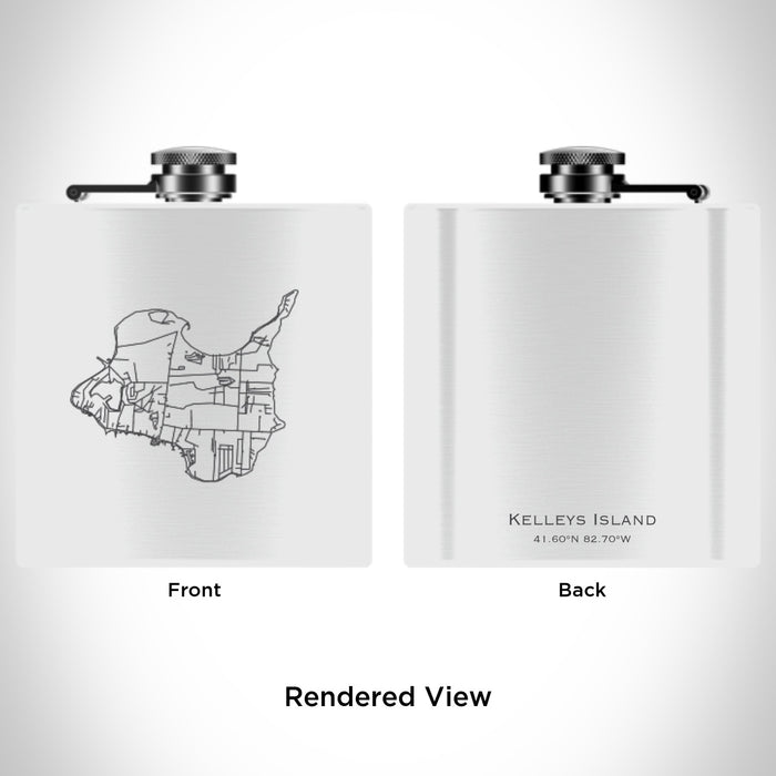 Rendered View of Kelleys Island Ohio Map Engraving on 6oz Stainless Steel Flask in White