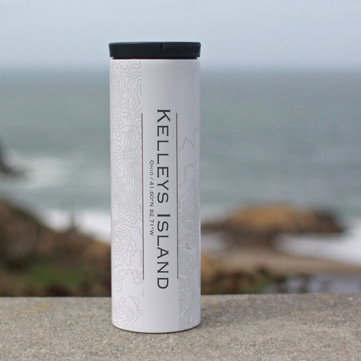 Kelleys Island Ohio Custom Engraved City Map Inscription Coordinates on 17oz Stainless Steel Insulated Tumbler in White