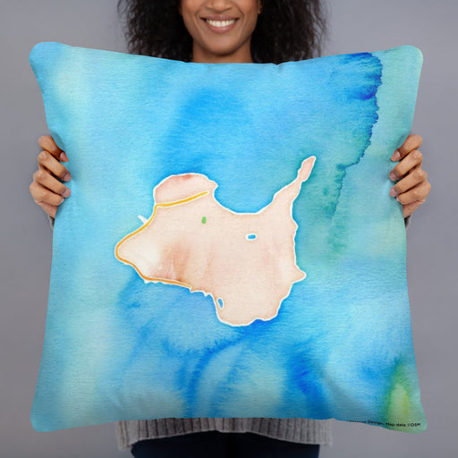 Person holding 22x22 Custom Kelleys Island Ohio Map Throw Pillow in Watercolor