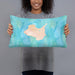 Person holding 20x12 Custom Kelleys Island Ohio Map Throw Pillow in Watercolor