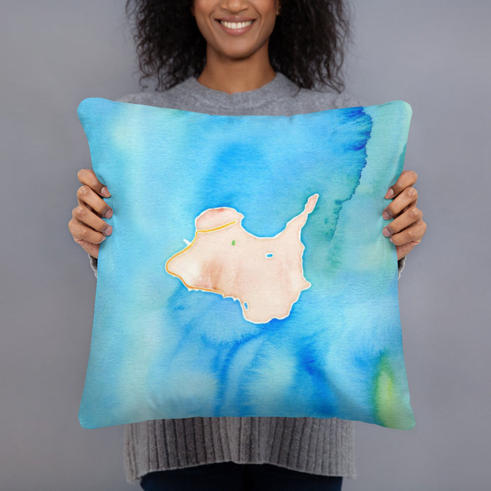 Person holding 18x18 Custom Kelleys Island Ohio Map Throw Pillow in Watercolor