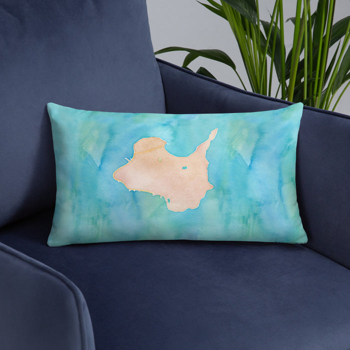 Custom Kelleys Island Ohio Map Throw Pillow in Watercolor on Blue Colored Chair