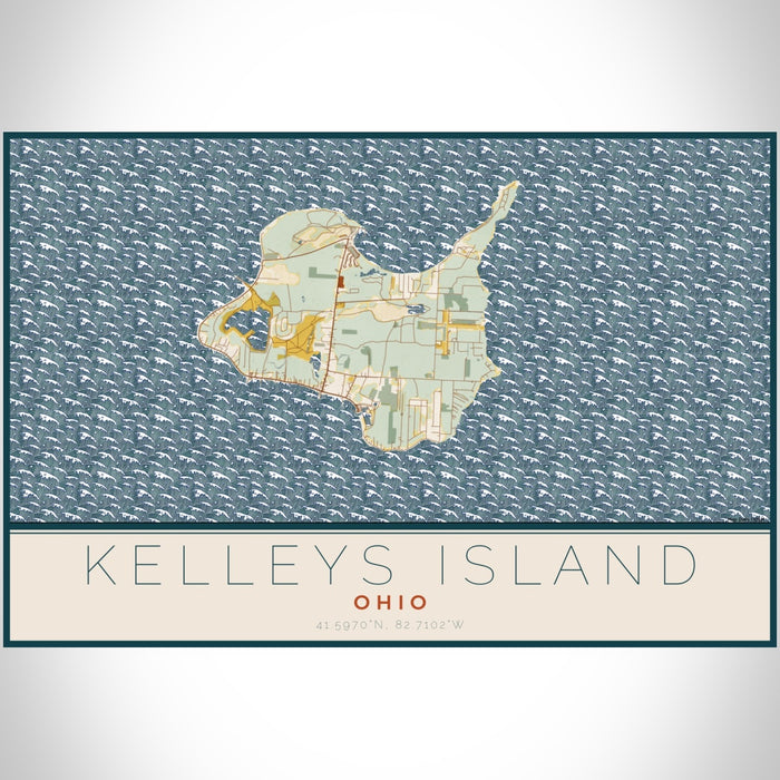 Kelleys Island Ohio Map Print Landscape Orientation in Woodblock Style With Shaded Background