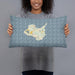 Person holding 20x12 Custom Kelleys Island Ohio Map Throw Pillow in Woodblock
