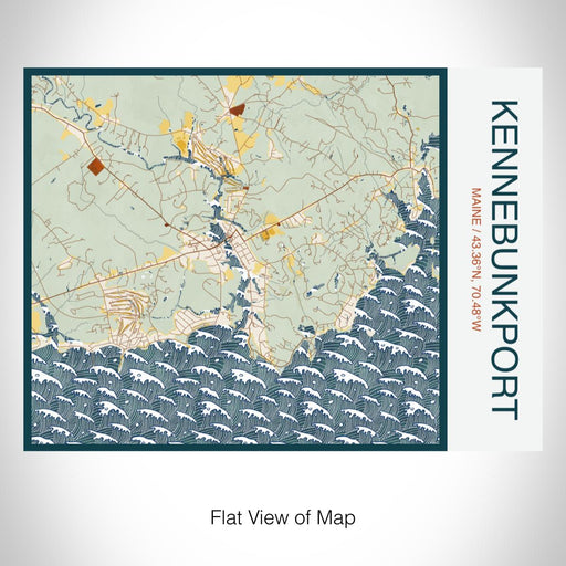 Rendered View of Kennebunkport Maine Map on 20oz Stainless Steel Insulated Bottle with Bamboo Top with printed woodblock style map