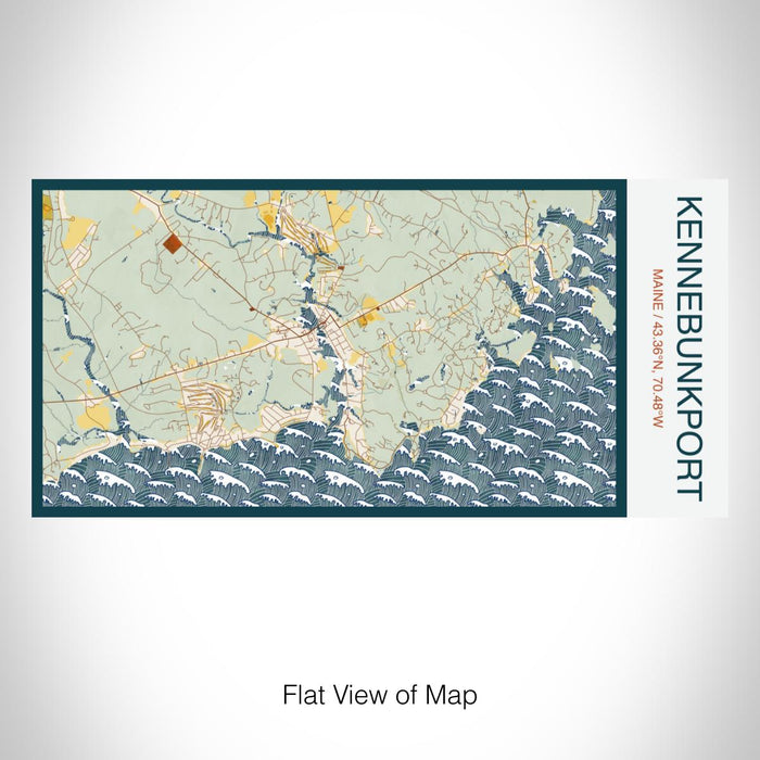 Rendered View of Kennebunkport Maine Map on 17oz Stainless Steel Insulated Bottle with printed woodblock style map