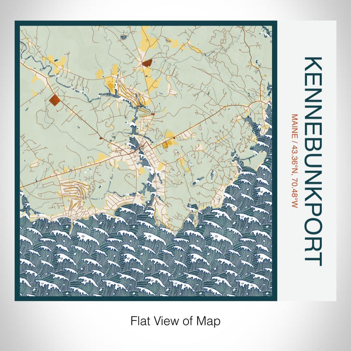 Rendered View of Kennebunkport Maine Map on 17oz Stainless Steel Insulated Tumbler in Woodblock Map Style