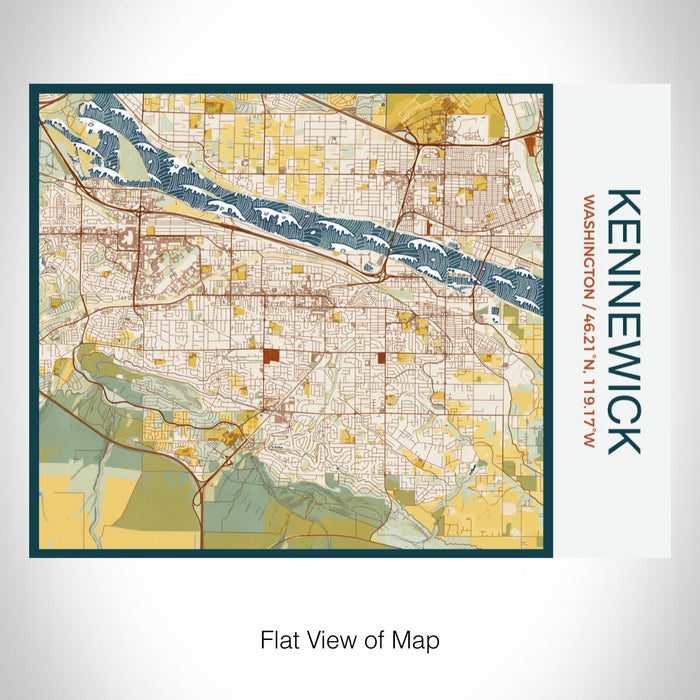 Rendered View of Kennewick Washington Map on 20oz Stainless Steel Insulated Bottle with Bamboo Top with printed woodblock style map