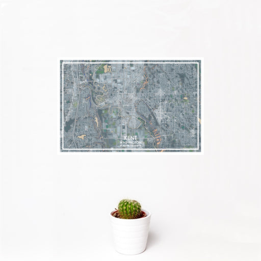 12x18 Kent Washington Map Print Landscape Orientation in Afternoon Style With Small Cactus Plant in White Planter