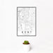 12x18 Kent Washington Map Print Portrait Orientation in Classic Style With Small Cactus Plant in White Planter