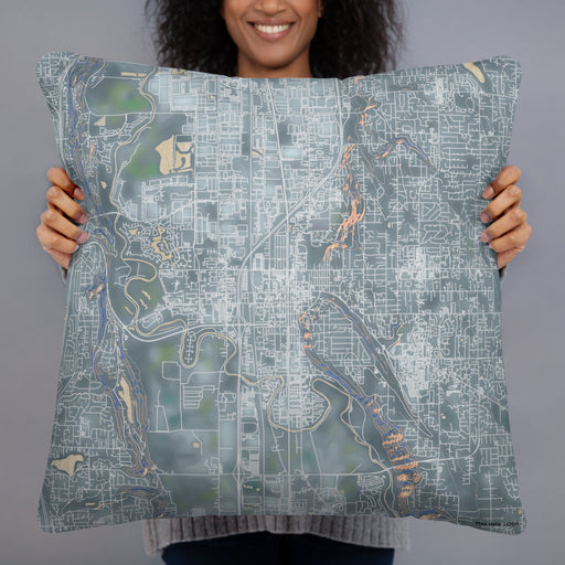 Person holding 22x22 Custom Kent Washington Map Throw Pillow in Afternoon