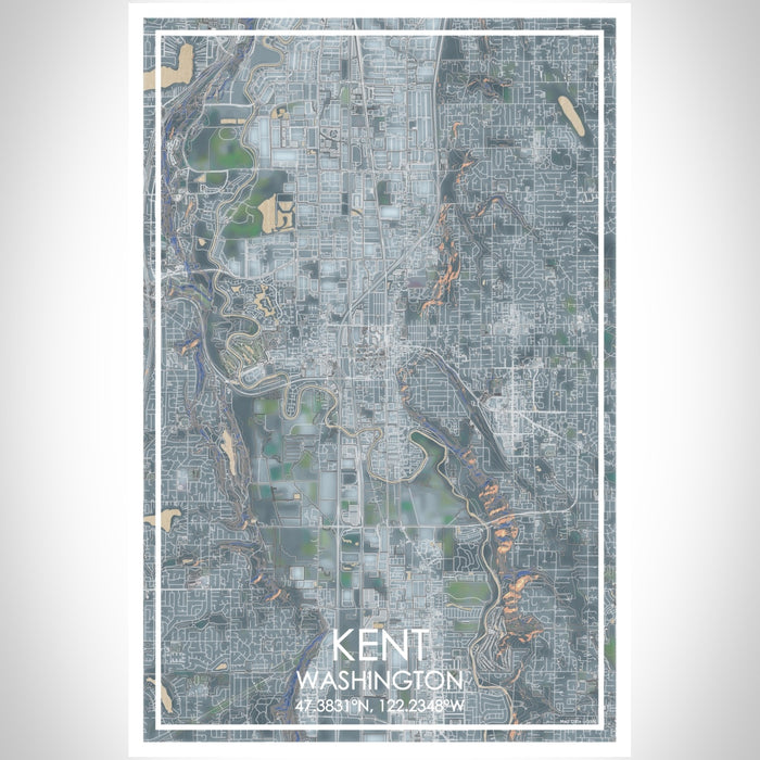 Kent Washington Map Print Portrait Orientation in Afternoon Style With Shaded Background