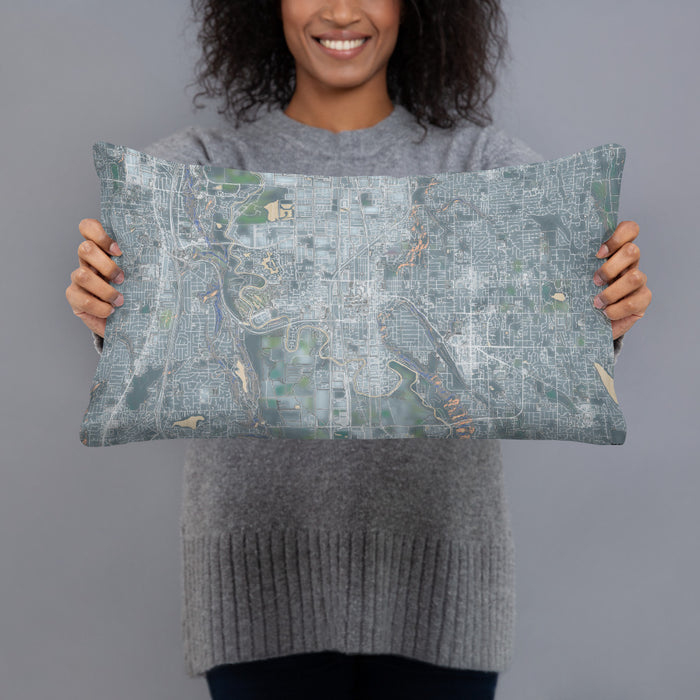 Person holding 20x12 Custom Kent Washington Map Throw Pillow in Afternoon