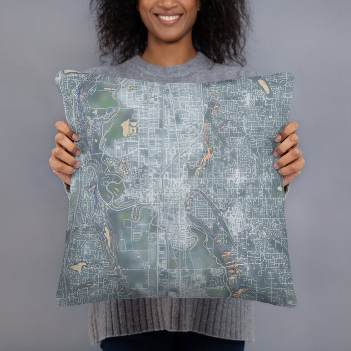 Person holding 18x18 Custom Kent Washington Map Throw Pillow in Afternoon