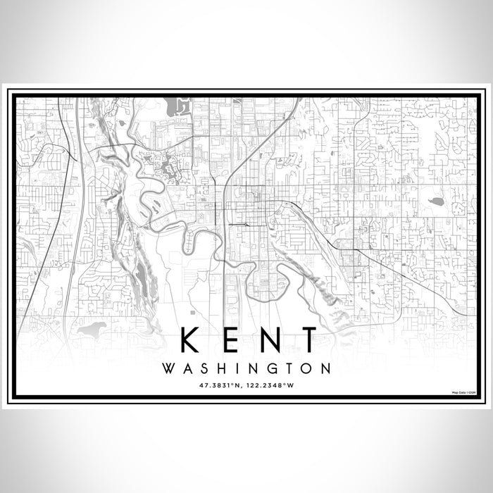 Kent Washington Map Print Landscape Orientation in Classic Style With Shaded Background