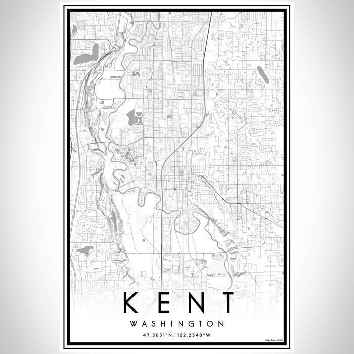 Kent Washington Map Print Portrait Orientation in Classic Style With Shaded Background