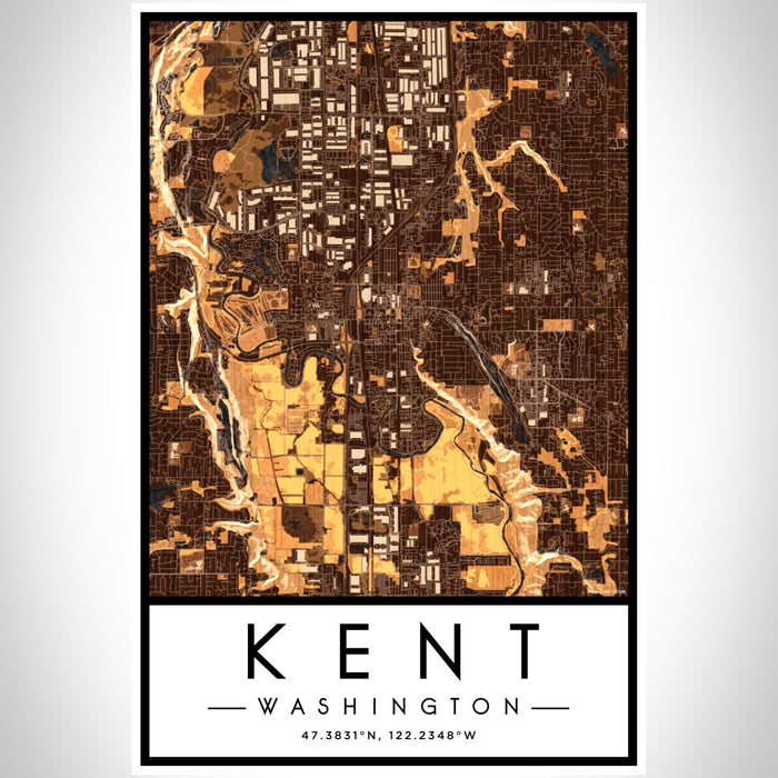 Kent Washington Map Print Portrait Orientation in Ember Style With Shaded Background