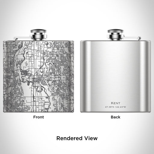Rendered View of Kent Washington Map Engraving on 6oz Stainless Steel Flask