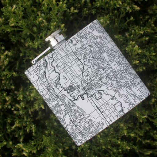 Kent Washington Custom Engraved City Map Inscription Coordinates on 6oz Stainless Steel Flask in White