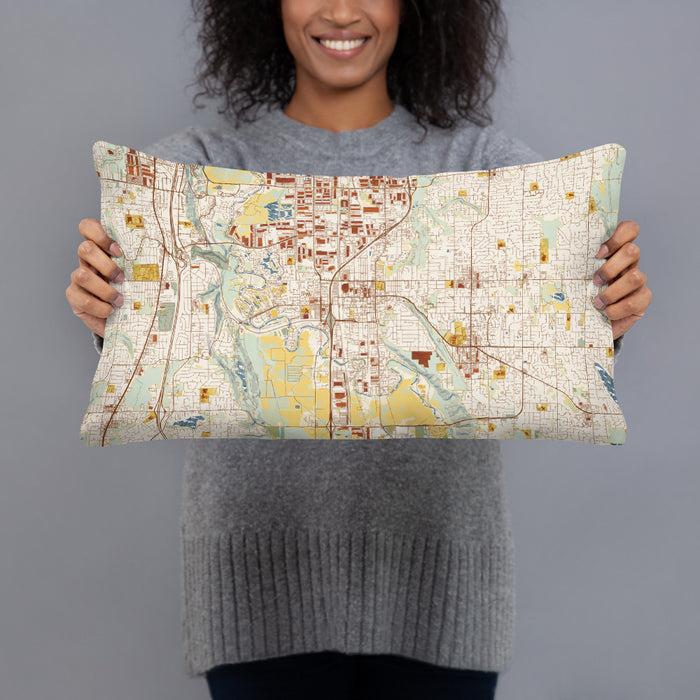 Person holding 20x12 Custom Kent Washington Map Throw Pillow in Woodblock