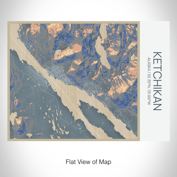 Rendered View of Ketchikan Alaska Map on 20oz Stainless Steel Insulated Bottle with Bamboo Top with printed afternoon style map