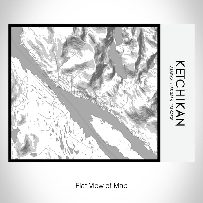 Rendered View of Ketchikan Alaska Map on 20oz Stainless Steel Insulated Bottle with Bamboo Top with printed classic style map