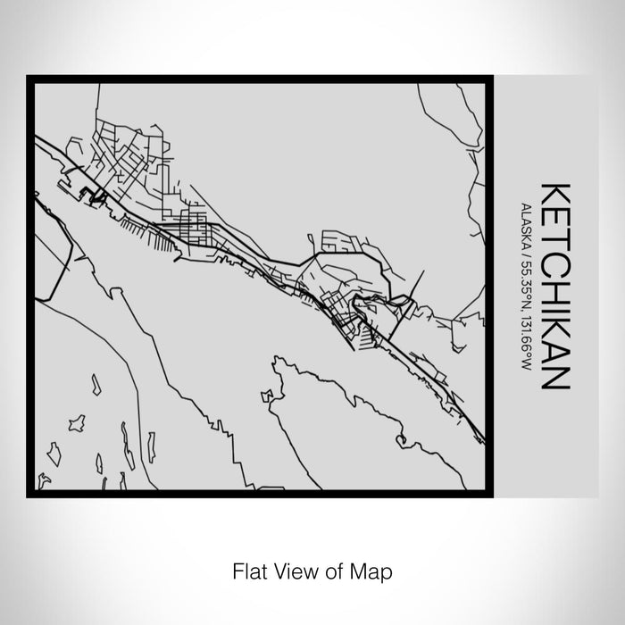 Rendered View of Ketchikan Alaska Map on 20oz Stainless Steel Insulated Bottle with Bamboo Top with printed Tactile Lines Map in Black