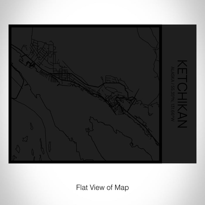 Rendered View of Ketchikan Alaska Map on 20oz Stainless Steel Insulated Bottle with Bamboo Top in Matte Black with printed Tactile Lines Map in Black