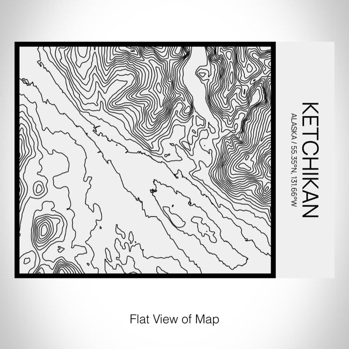 Rendered View of Ketchikan Alaska Map on 20oz Stainless Steel Insulated Bottle with Bamboo Top in Matte White with printed Tactile Lines Map in Black