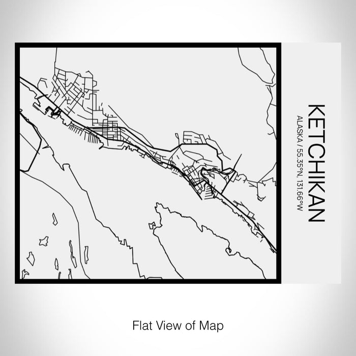 Rendered View of Ketchikan Alaska Map on 20oz Stainless Steel Insulated Bottle with Bamboo Top in Matte White with printed Tactile Lines Map in Black