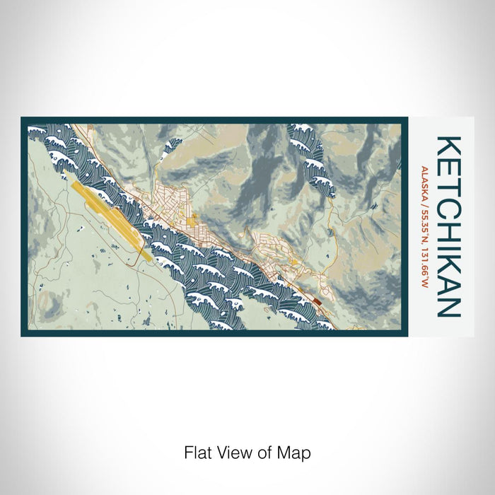 Rendered View of Ketchikan Alaska Map on 17oz Stainless Steel Insulated Bottle with printed woodblock style map